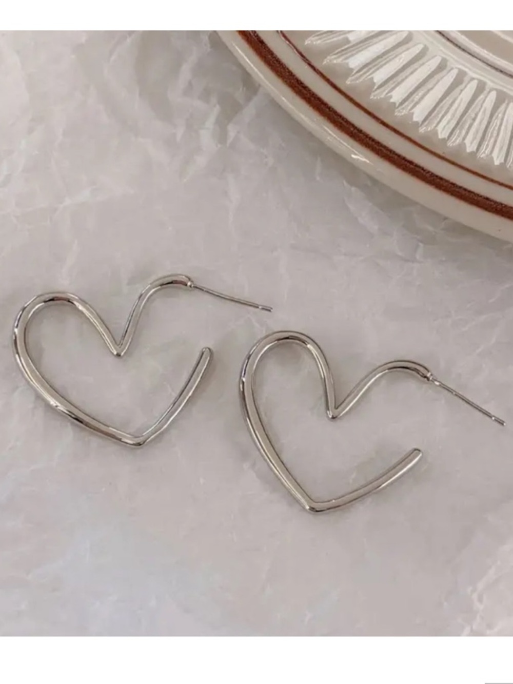 Silver Heart Hoop Earrings - Minimal Women's Jewelry